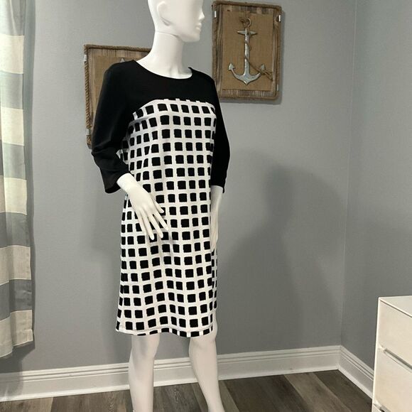 Jules & Leopold Black and White Sheath Dress with Raglan Sleeves - Picture 1 of 7